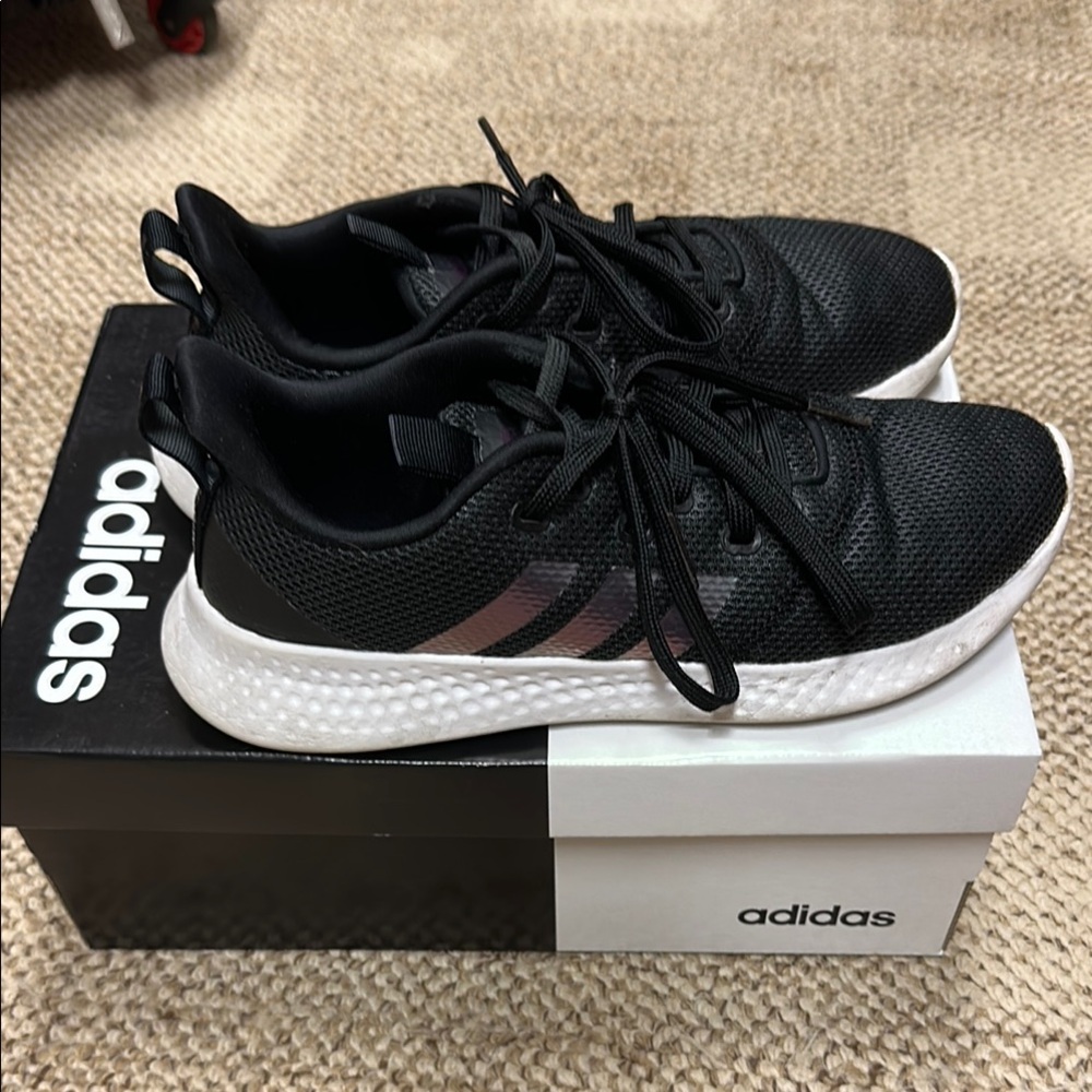 Adidas Black Mesh Sneakers with White Cushion Soles women’s size 7 1/2